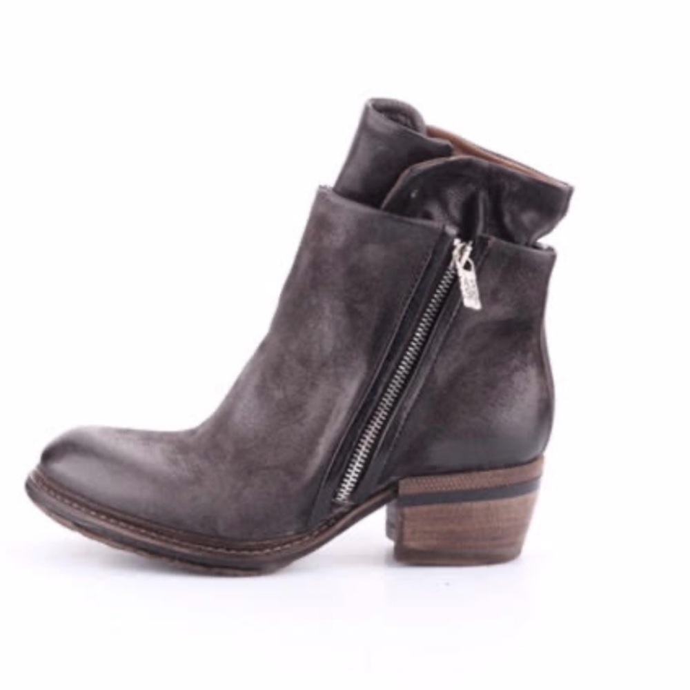 AS98 Cadmus Leather Moto Ankle Boots Smoke Dual Zip EU 36 GUC